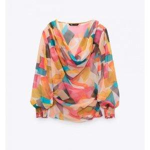 ZARA printed draped neckline blouse